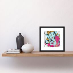 Artery8 Ganesha Hindu Elephant Head God Ganapati Religion Mindfulness Square Wooden Framed Wall Art Print Picture 8X8 Inch in Black - thumbnail 2