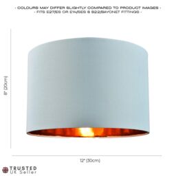Happy Homewares Contemporary Cotton Lamp/Light Shade with Shiny Paper Inner in Duck Egg Blue - Size: 12 inches - thumbnail 6