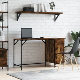 Berkfield Home Computer Desk Smoked Oak 131x48x75 cm Engineered Wood in Brown - Size: 131 x 48 x 75 cm