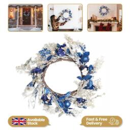Shatchi 58cm Baubles Wreath Gold/Blue Christmas Decorative Wreath in Blue - Size: 600mm - thumbnail 2