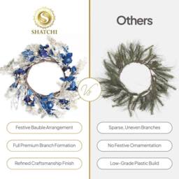 Shatchi 58cm Baubles Wreath Gold/Blue Christmas Decorative Wreath in Blue - Size: 600mm - thumbnail 8