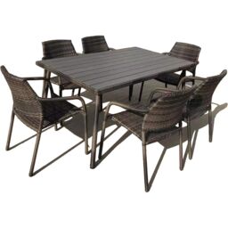 FURNITURE ONE 120X84CM Rectangular Table & 4 Armchairs Furniture Set, Metal Frame in Brown - Size: 4 Person