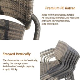 FURNITURE ONE 120X84CM Rectangular Table & 4 Armchairs Furniture Set, Metal Frame in Brown - Size: 4 Person - thumbnail 6