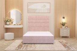 Somnior Chambery Divan Bed Frame with Floor Standing Headboard Plush Velvet in Pink - Size: Single - thumbnail 2