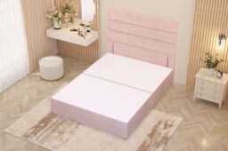 Somnior Chambery Divan Bed Frame with Floor Standing Headboard Plush Velvet in Pink - Size: Single - thumbnail 3
