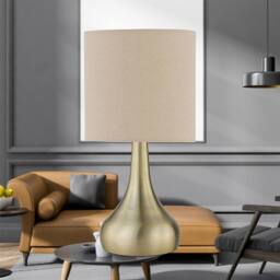 First Choice Lighting Romana - Antique Brass Touch Table Lamp with Natural Linen Shade in Bronze - thumbnail 6