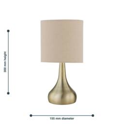 First Choice Lighting Romana - Antique Brass Touch Table Lamp with Natural Linen Shade in Bronze - thumbnail 8