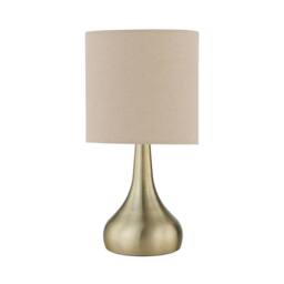 First Choice Lighting Romana - Antique Brass Touch Table Lamp with Natural Linen Shade in Bronze