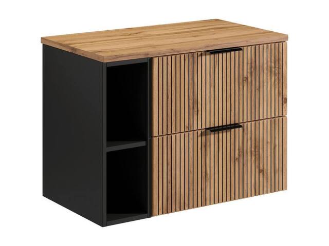 Vente-unique Striped Wall-Mounted Vanity Unit With Niches - Light Natural - W80 Cm in Black - image 1