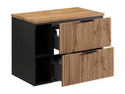 Vente-unique Striped Wall-Mounted Vanity Unit With Niches - Light Natural - W80 Cm in Black - thumbnail 4
