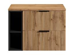 Vente-unique Striped Wall-Mounted Vanity Unit With Niches - Light Natural - W80 Cm in Black - thumbnail 2