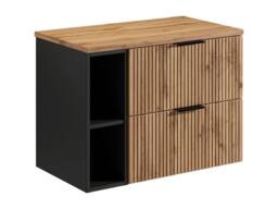 Vente-unique Striped Wall-Mounted Vanity Unit With Niches - Light Natural - W80 Cm in Black - thumbnail 3