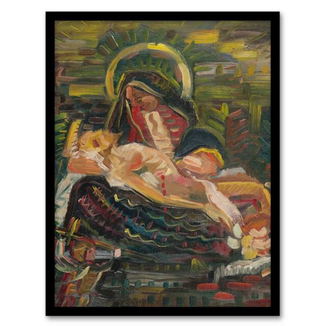 Artery8 Pieta Virgin Mary & Christ Kubincan Framed Wall Art Print in Green - Size: A4 - image 1