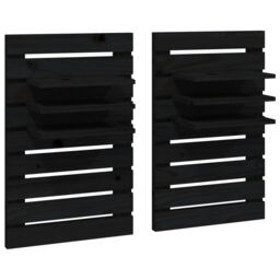 Berkfield Home Wall-mounted Bedside Shelves 2 pcs Black Solid Wood Pine - thumbnail 2