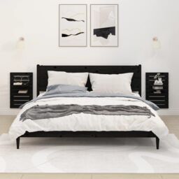 Berkfield Home Wall-mounted Bedside Shelves 2 pcs Black Solid Wood Pine - thumbnail 1