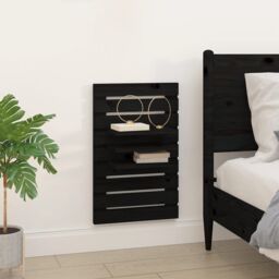 Berkfield Home Wall-mounted Bedside Shelves 2 pcs Black Solid Wood Pine - thumbnail 3