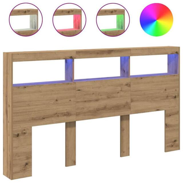 Berkfield Home Headboard Cabinet with LED Artisan Oak 180x17x102 cm in Brown - Size: 180 x 17 x 102 cm - image 1