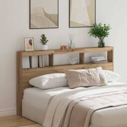 Berkfield Home Headboard Cabinet with LED Artisan Oak 180x17x102 cm in Brown - Size: 180 x 17 x 102 cm - thumbnail 4