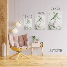 "Artery8 Ruby Throat Bird & Wild Camomile Canvas Wall Art Print Kashu - Size: W18"" x H24""" - thumbnail 4