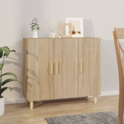 Berkfield Home Sideboard Sonoma Oak 90x34x80 cm Engineered Wood in Light Tan - Size: 90 x 34 x 80 cm - thumbnail 2