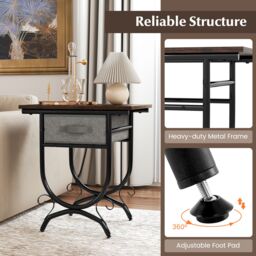 Gymax Nightstand Industrial 2-tier Accent Bedside Table With Fabric Drawer in Brown - thumbnail 6