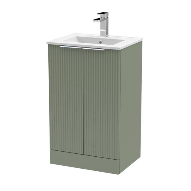 Balterley Tixall Fluted 2 Door Vanity Basin Unit, Satin Green, 500mm in Green - image 1