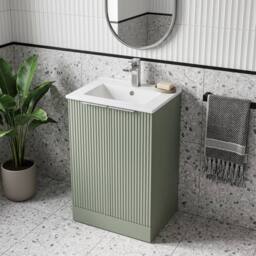 Balterley Tixall Fluted 2 Door Vanity Basin Unit, Satin Green, 500mm in Green - thumbnail 3
