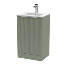 Balterley Tixall Fluted 2 Door Vanity Basin Unit, Satin Green, 500mm in Green - thumbnail 1