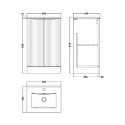 Balterley Tixall Fluted 2 Door Vanity Basin Unit, Satin Green, 500mm in Green - thumbnail 2