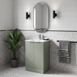 Balterley Tixall Fluted 2 Door Vanity Basin Unit, Satin Green, 500mm in Green - thumbnail 4