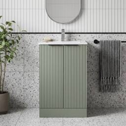 Balterley Tixall Fluted 2 Door Vanity Basin Unit, Satin Green, 500mm in Green - thumbnail 6
