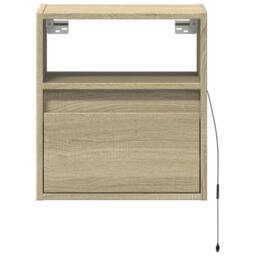 Berkfield Home Wall-mounted Bedside Cabinet with LED Lights Sonoma Oak in Light Tan - thumbnail 6