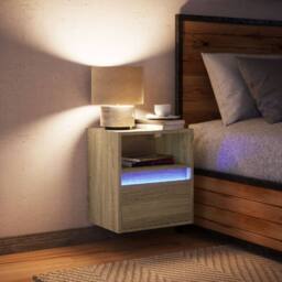 Berkfield Home Wall-mounted Bedside Cabinet with LED Lights Sonoma Oak in Light Tan - thumbnail 4