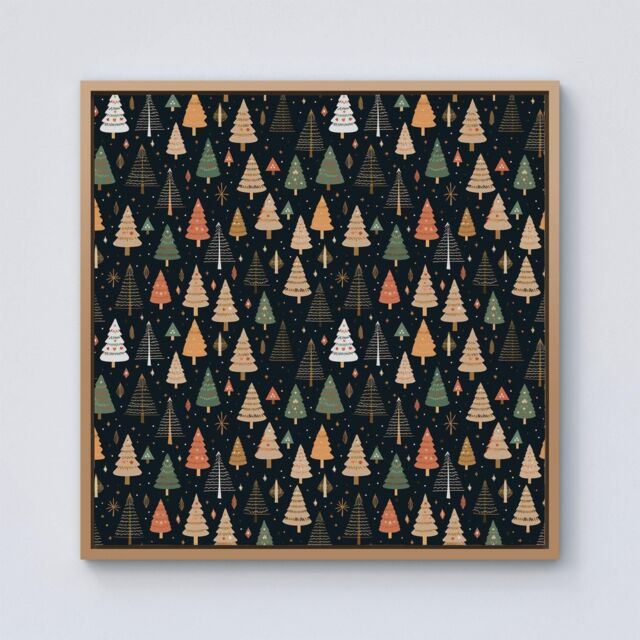 Warren Reed - Designer Boho Inspired Christmas Trees Framed Canvas in Light Brown - Size: w40 inch x h40 inch - image 1