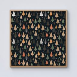 Warren Reed - Designer Boho Inspired Christmas Trees Framed Canvas in Light Brown - Size: w40 inch x h40 inch - thumbnail 1