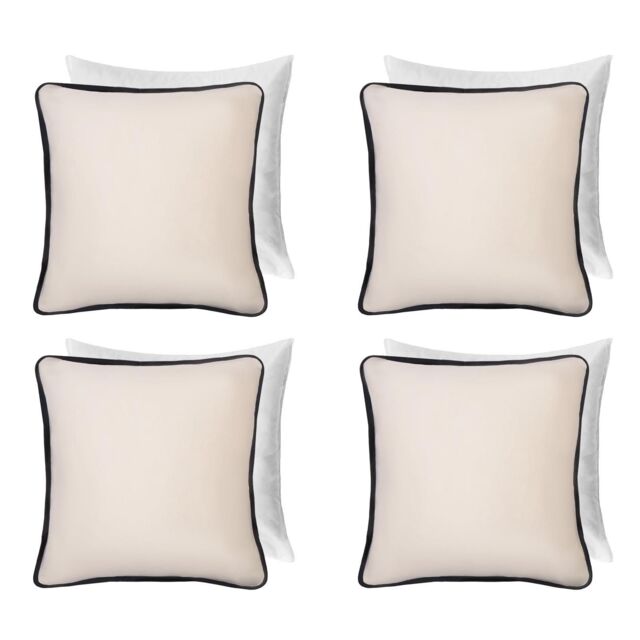 OHS 4 Pack Matte Velvet Piped Filled Cushion Covers Home Decor Set in Cream - Size: 45 cm x 45 cm - image 1