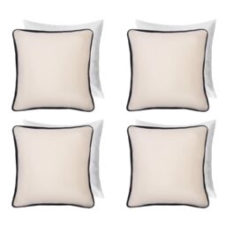 OHS 4 Pack Matte Velvet Piped Filled Cushion Covers Home Decor Set in Cream - Size: 45 cm x 45 cm