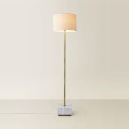 ValueLights Brit Marble Floor Lamp with Natural Linen Drum Lamp Shade & LED Bulb - thumbnail 6