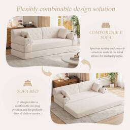 Direct Wicker 3-Seater Corduroy Sofa Bed with Cup Holders & Side Storage Pockets in Beige - Size: 3 Seater - thumbnail 4