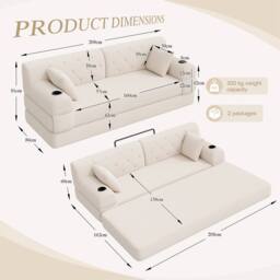 Direct Wicker 3-Seater Corduroy Sofa Bed with Cup Holders & Side Storage Pockets in Beige - Size: 3 Seater - thumbnail 7
