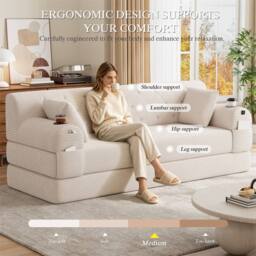 Direct Wicker 3-Seater Corduroy Sofa Bed with Cup Holders & Side Storage Pockets in Beige - Size: 3 Seater - thumbnail 5