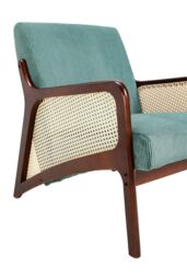 H&O Direct Green Backrest Corduroy Upholstered Armchair with Rattan Armrest - thumbnail 5