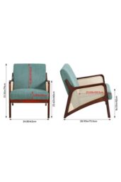 H&O Direct Green Backrest Corduroy Upholstered Armchair with Rattan Armrest - thumbnail 6