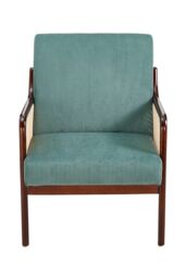 H&O Direct Green Backrest Corduroy Upholstered Armchair with Rattan Armrest - thumbnail 4