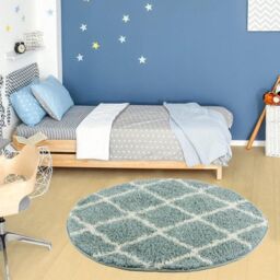 THE RUGS Moroccan Soft High Pile Shaggy Lattice Rugs & Runners Living Room in Duck Egg Blue - Size: 80 cm x 150 cm - thumbnail 5