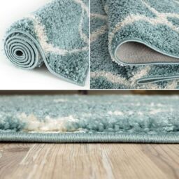 THE RUGS Moroccan Soft High Pile Shaggy Lattice Rugs & Runners Living Room in Duck Egg Blue - Size: 80 cm x 150 cm - thumbnail 3