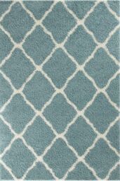 THE RUGS Moroccan Soft High Pile Shaggy Lattice Rugs & Runners Living Room in Duck Egg Blue - Size: 80 cm x 150 cm - thumbnail 2