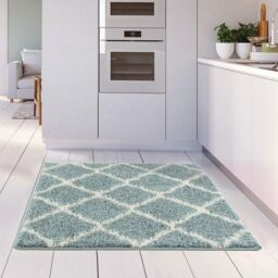 THE RUGS Moroccan Soft High Pile Shaggy Lattice Rugs & Runners Living Room in Duck Egg Blue - Size: 80 cm x 150 cm - thumbnail 6