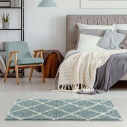 THE RUGS Moroccan Soft High Pile Shaggy Lattice Rugs & Runners Living Room in Duck Egg Blue - Size: 80 cm x 150 cm - thumbnail 7