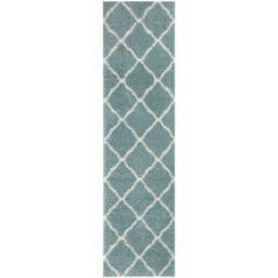 THE RUGS Moroccan Soft High Pile Shaggy Lattice Rugs & Runners Living Room in Duck Egg Blue - Size: 80 cm x 150 cm - thumbnail 8
